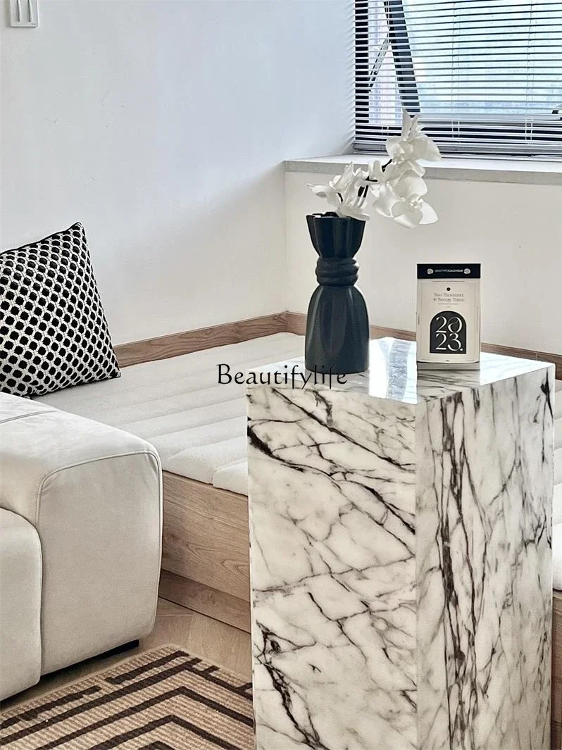 *Sofa Side Table Marble Pattern Sculpture Base Table Hallway Bedside Table