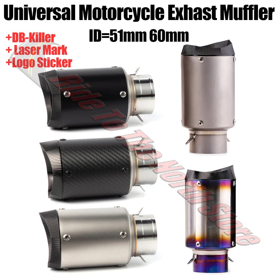 

51mm 60mm Inlet Universal Carbon Fiber Titanium AR Exhaust Muffler Tail Pipe With DB-Killer Reduce For Moto GP Escape Modified