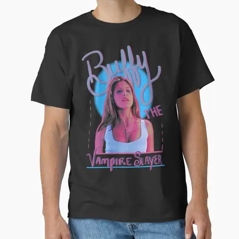 Película de miedo Vintage de los años 90, Buffy The Vampire Slayer, películas de terror, camiseta clásica para hombres, camisetas de talla grande para adultos, S-6xl