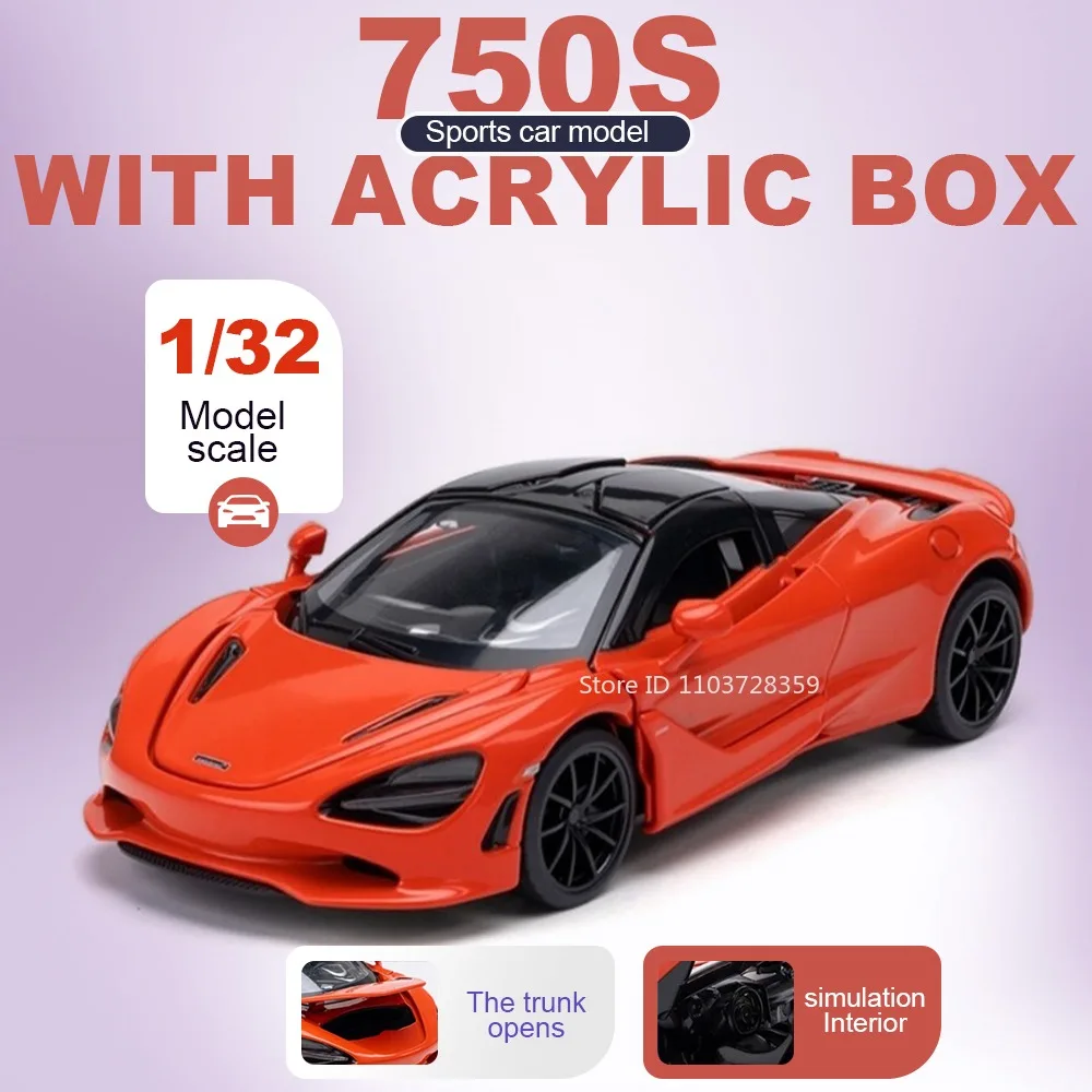 

1:32 Scale Toy 750S DIVO Supercar Models Alloy Diecast Rubber Tires Doors Opened with Acrylic Box Sports Car Collection for Kids
