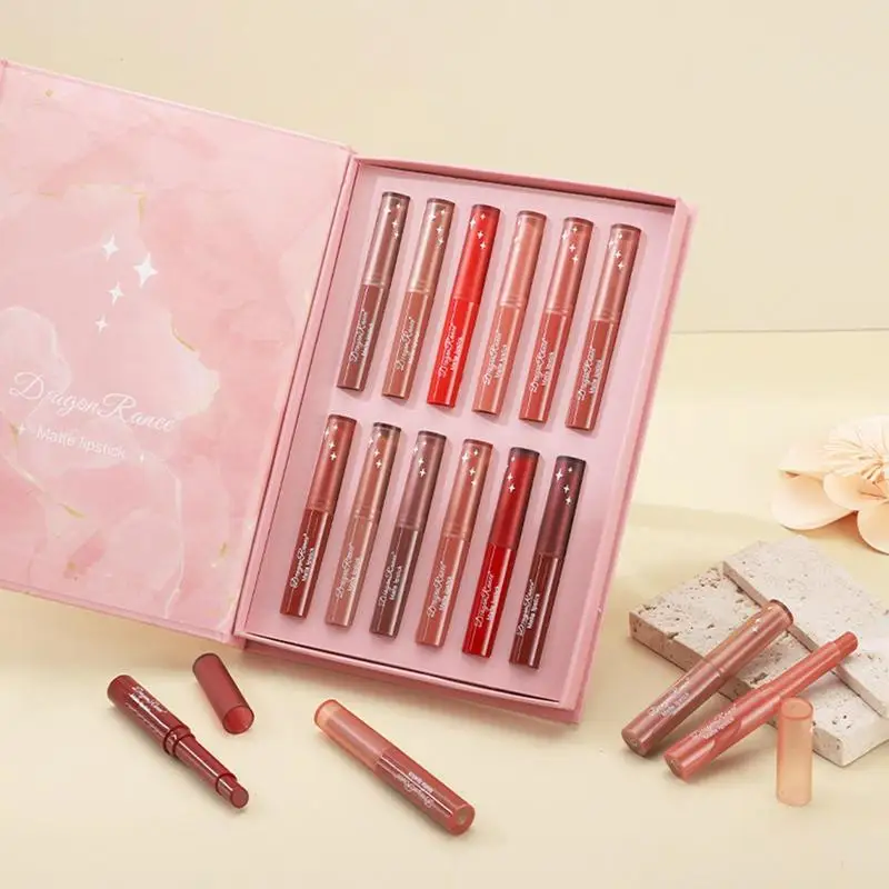 Kit de rouge à lèvres 12 couleurs, coffret cadeau, longue tenue, rendu de documents élevé et effet velours 256, pour rendez-vous 03