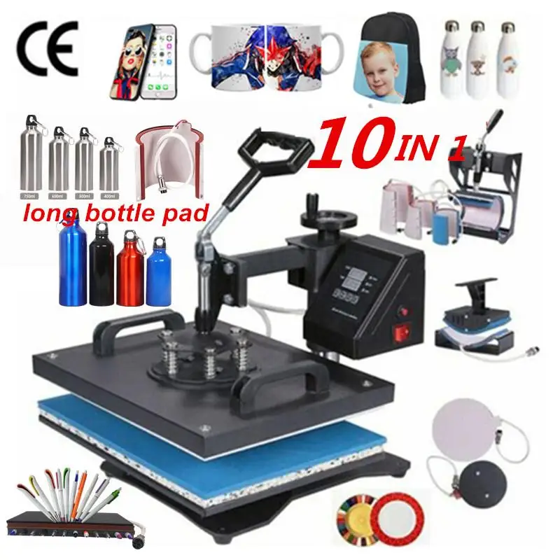 2025 10 In 1 Combo Sublimation Heat Press Machine T Shirt Heat Transfer Printer For Plate/Mug/Pen/Cap/Phone Case/Bottle