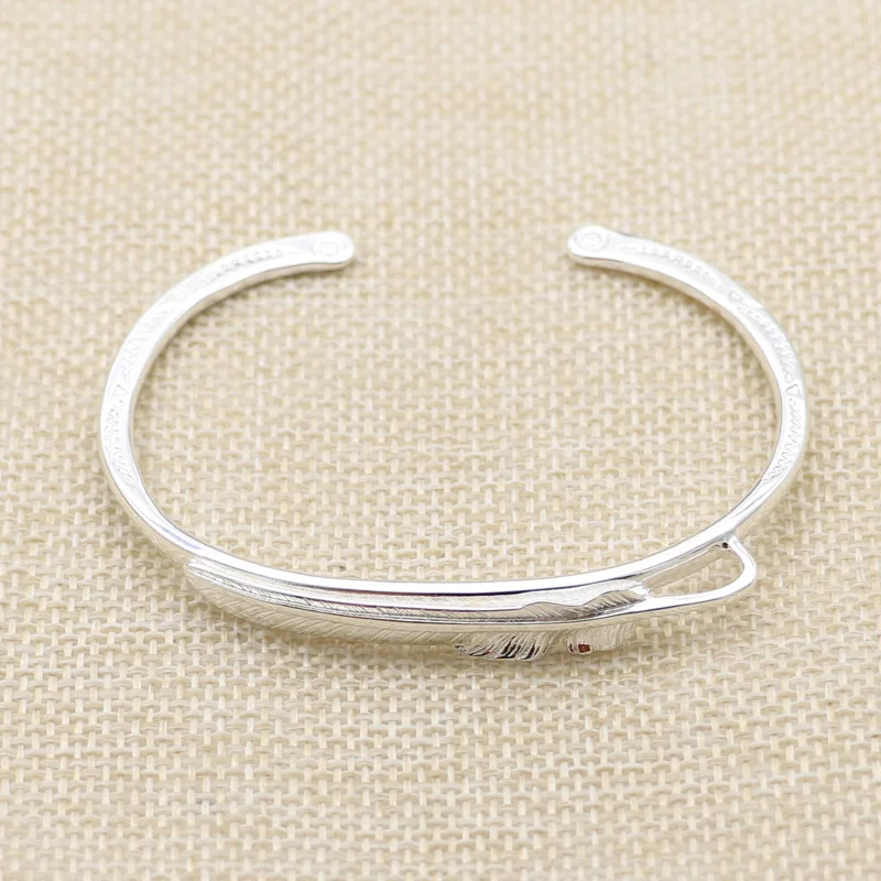 

Fashionable and Personalized Jewelry, Ethnic Style Feather 925 Sterling Silver Handmade Bracelet, Open Men's Fine Bracelet, Wome
