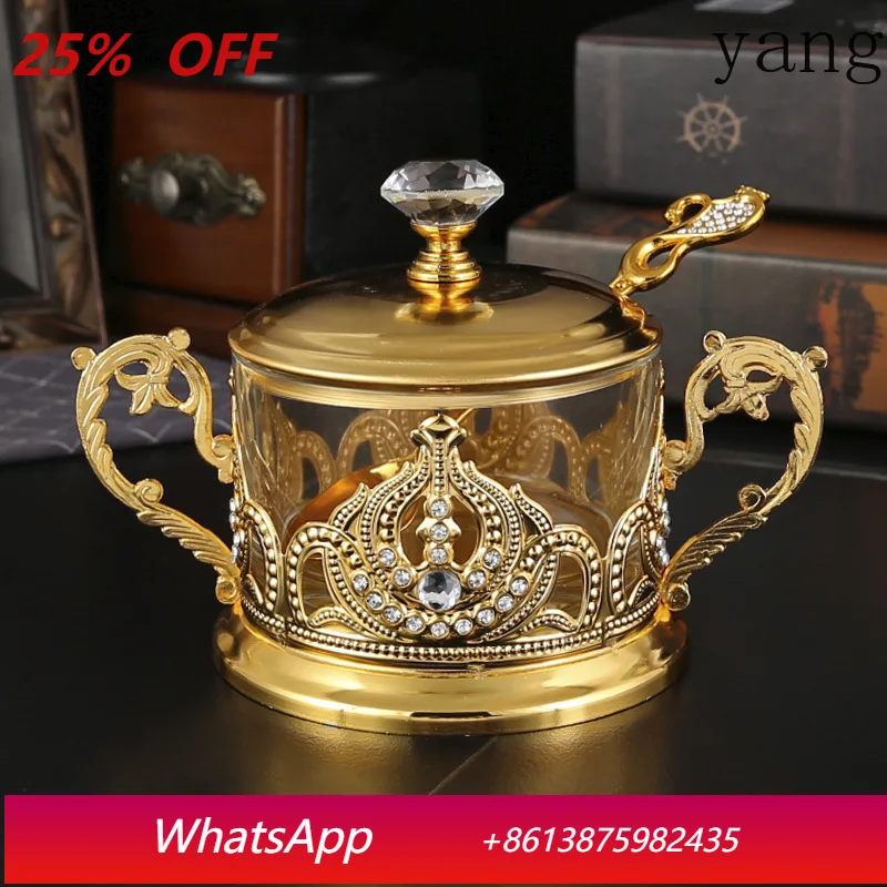 

Metal Sugar Cup Home Seasoning Jar Glass Restaurant with Spoon Set