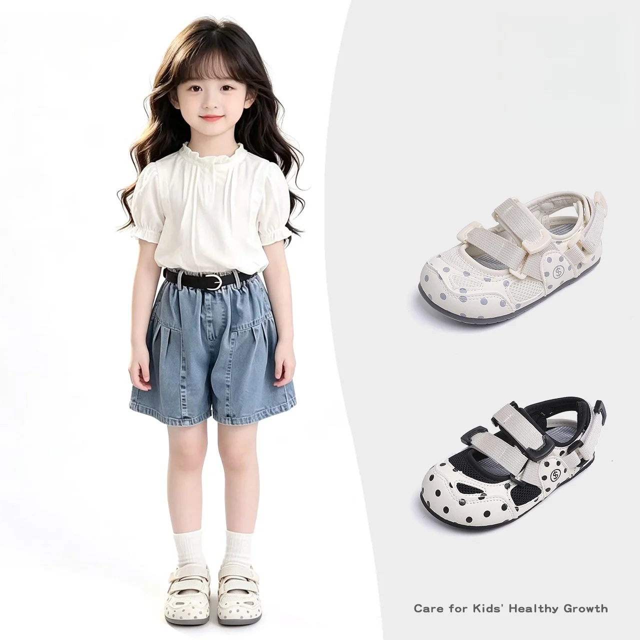 Girls Dotted Athletic Sandals 2026 New Baby Soft Sole Breathable Hollow Out Casual Closed Toe Flats for Girls