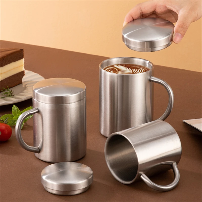 200/300ML Portable Thermal Coffee Mugs with Lid Stainless Steel Outdoor Camping Tumbler Reusable Tea Water Cup Office Drinkware