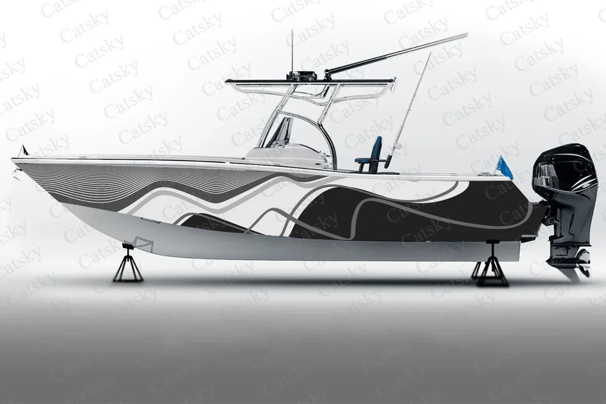 

Vector graphics stripes ink abstract Boat Sticker Packaging Fish Boat Waterproof Custom Marine Boat Sticker wrap vinyl