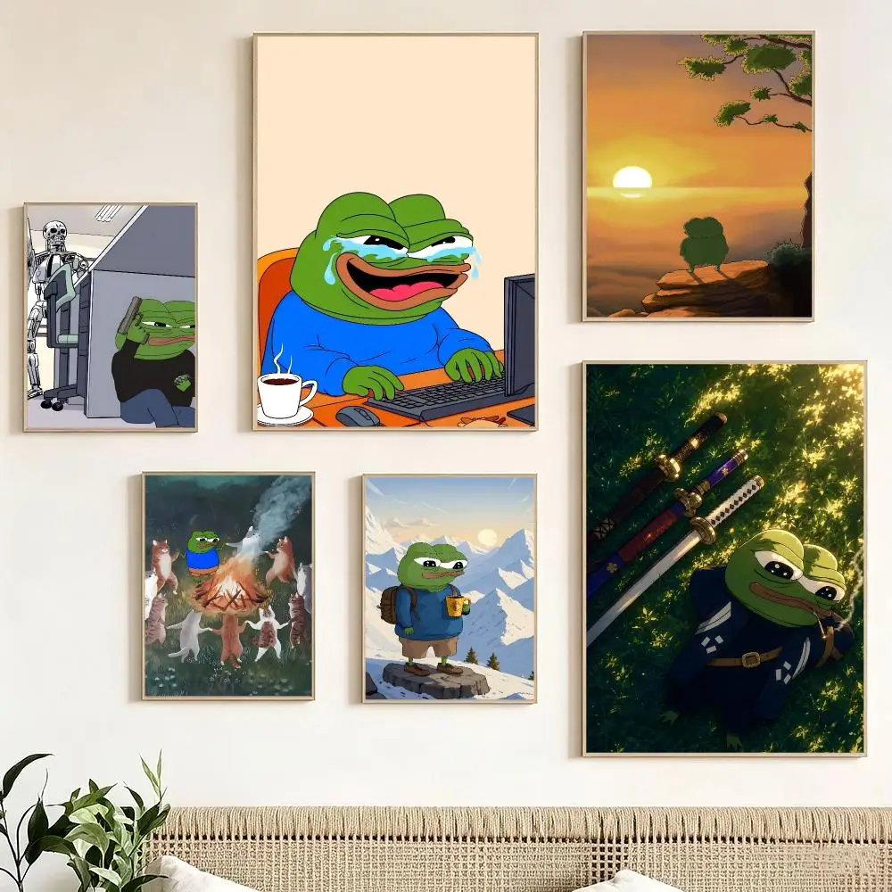 Green Frog Pepe the Frog Poster impermeable para el hogar sala de estar dormitorio bar decoracion estetica