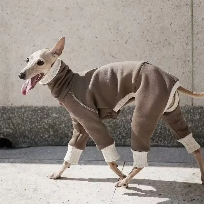 Warme Hundekleidung, Hochgeschlossener Fleece-Jumpsuit für Greyhound und Whippet Hunde, Viereckiger Dehnbarer Haustier-Pyjama, Weiche Ganzkörperkleidung – Detail 10