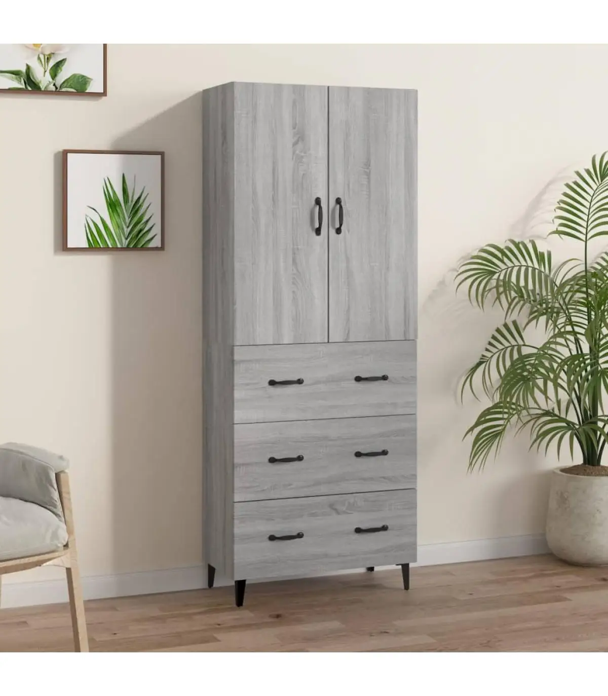 Sideboards high sideboard sonoma gray plywood 69,5x34x180 cm