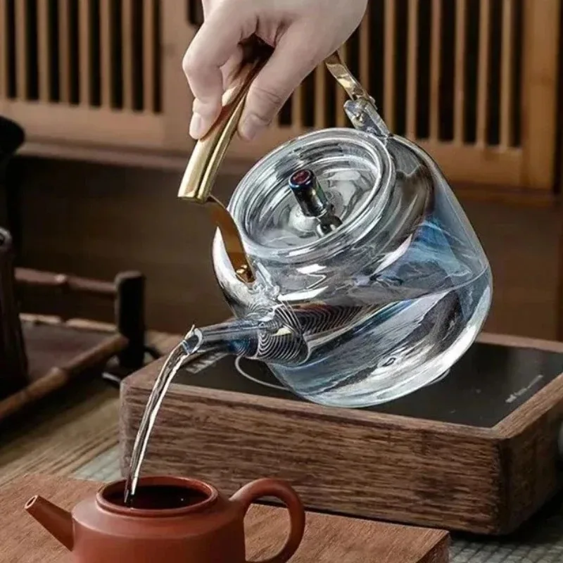 High borosilicate glass colorful handle kettle health - preserving hot water kettle household flower and herb teapot