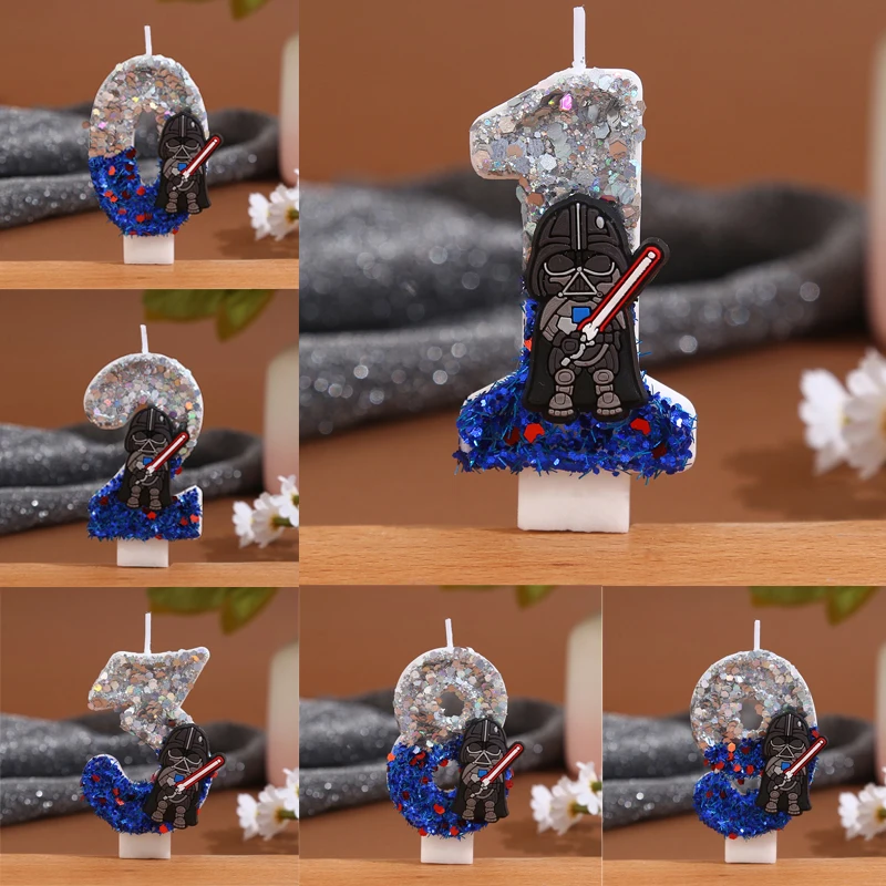 Vela Digital del 0 al 9, Vela de Cumpleaños con Diseño de Star Wars, Creatividad, Dibujos Animados, Lentejuelas, Número, Decoración para Pastel de Cumpleaños, Regalo