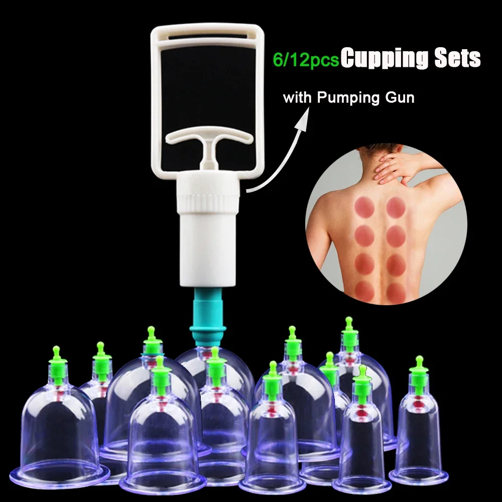 6/12  cans thickened magnetic therapy vacuum cupping device Air gun type cupping domestic extractor set cupping set