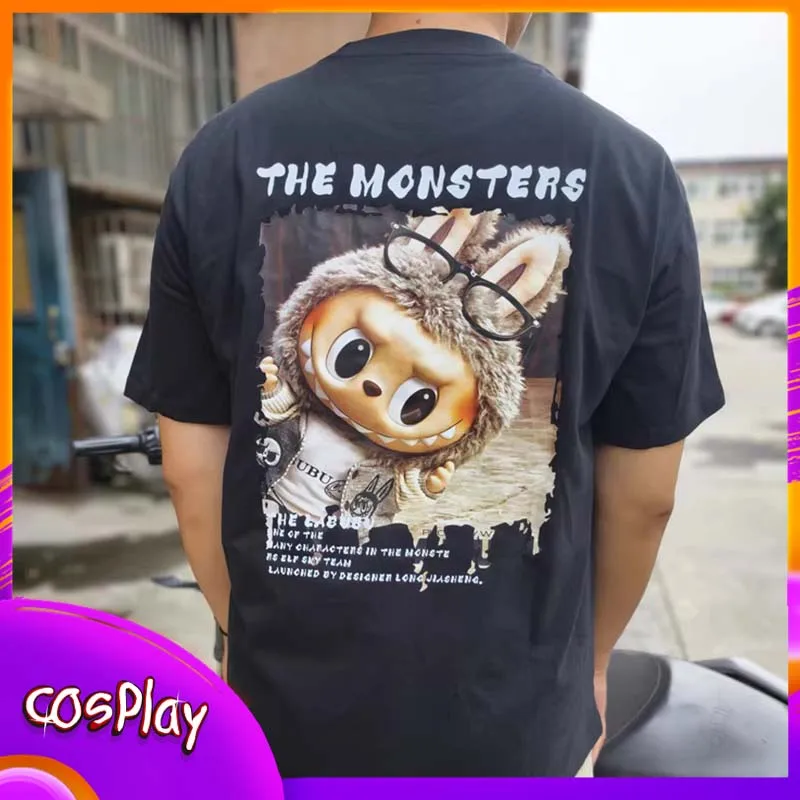

New Labubu Monsters Cartoon Print Cotton T-Shirt Short-Sleeved Casual Top For Couples Versatile Adult Fashion Trend Gift Idea
