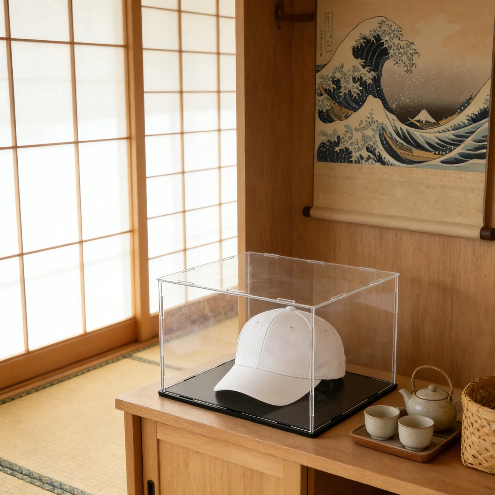 

Transparent Acrylic Hat Organizer Display Case for Baseball Caps Bucket Hats Countertop Shelf Retail Store Photo Booth Setup