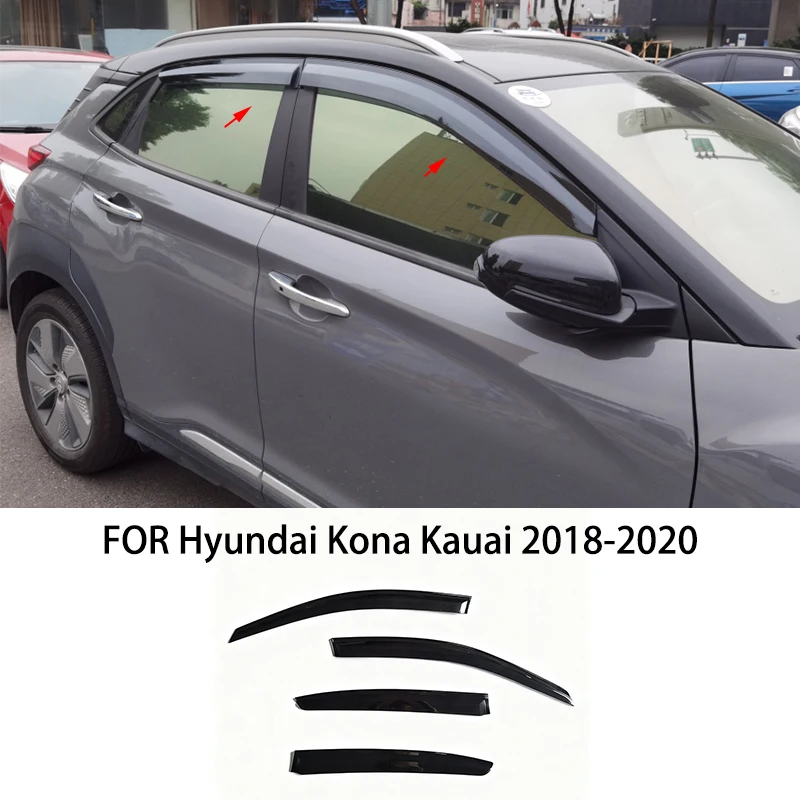 Car accessories FOR FIT Hyundai Kona Kauai 2018-2020 black waterproof Door Window Visor Vent Shades Sun Rain Guard
