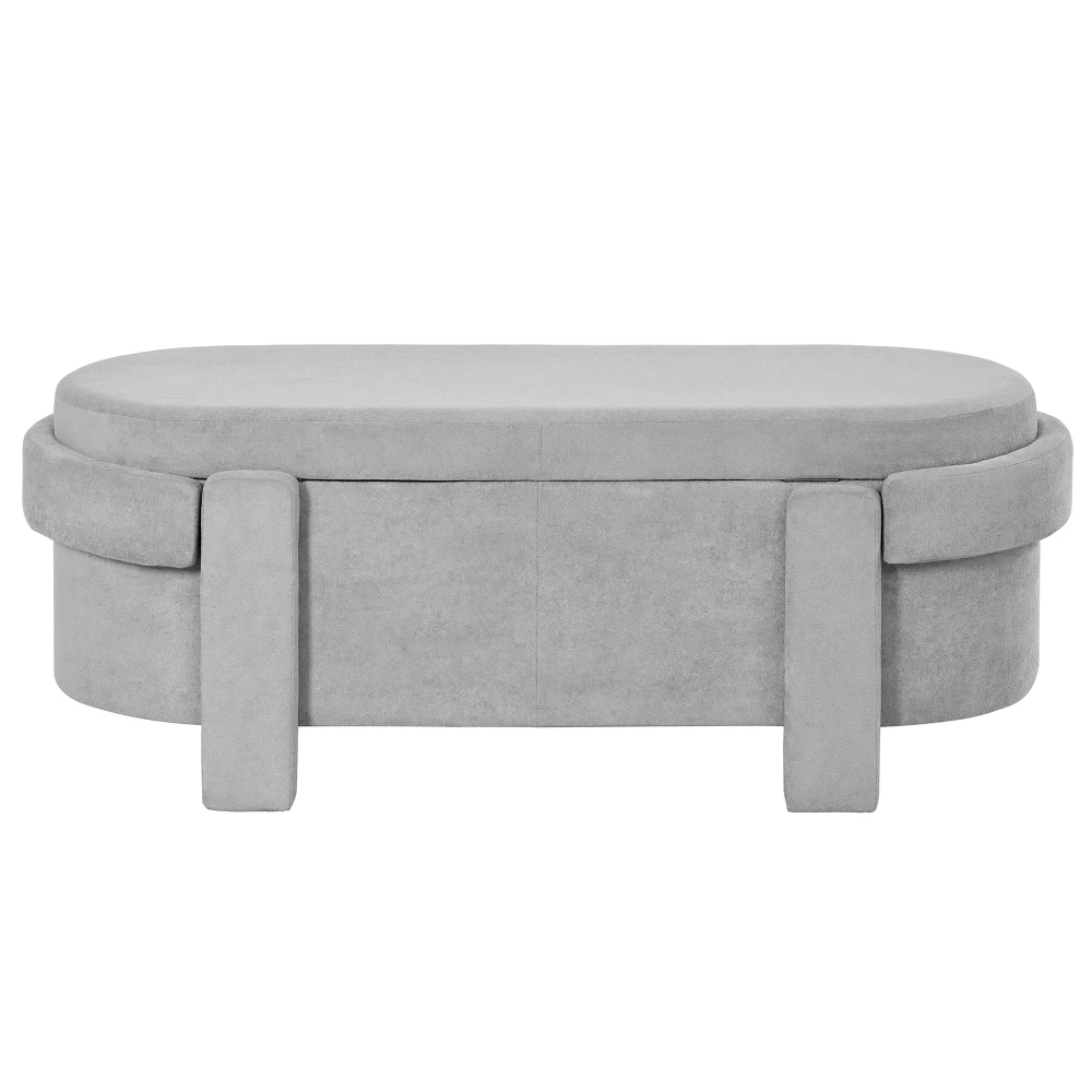 PINGGO Graue Gepolsterte Aufbewahrungsbank mit Deckel 121,5x49x44,5cm Fleece-Sitzbox für Wohnzimmer Schlafzimmer – Detail 11