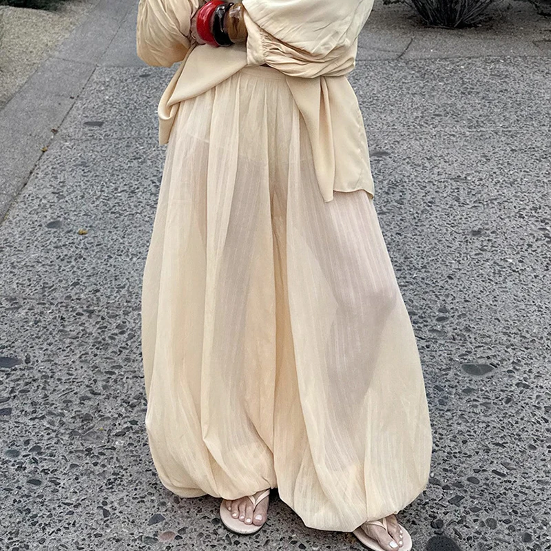 

Элегантные брюки с полосатым принтом, весна 2026, повседневные, с высокой талией, свободные, женские, модные, драпированные, уличные, летние