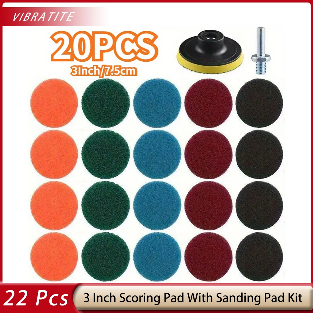 Juego de estropajo de 3 pulgadas con rosca de varilla M10 de 80 mm, 20 discos abrasivos de 3 pulgadas (grano 80/400/800/1500/2000) para metal, madera y plástico