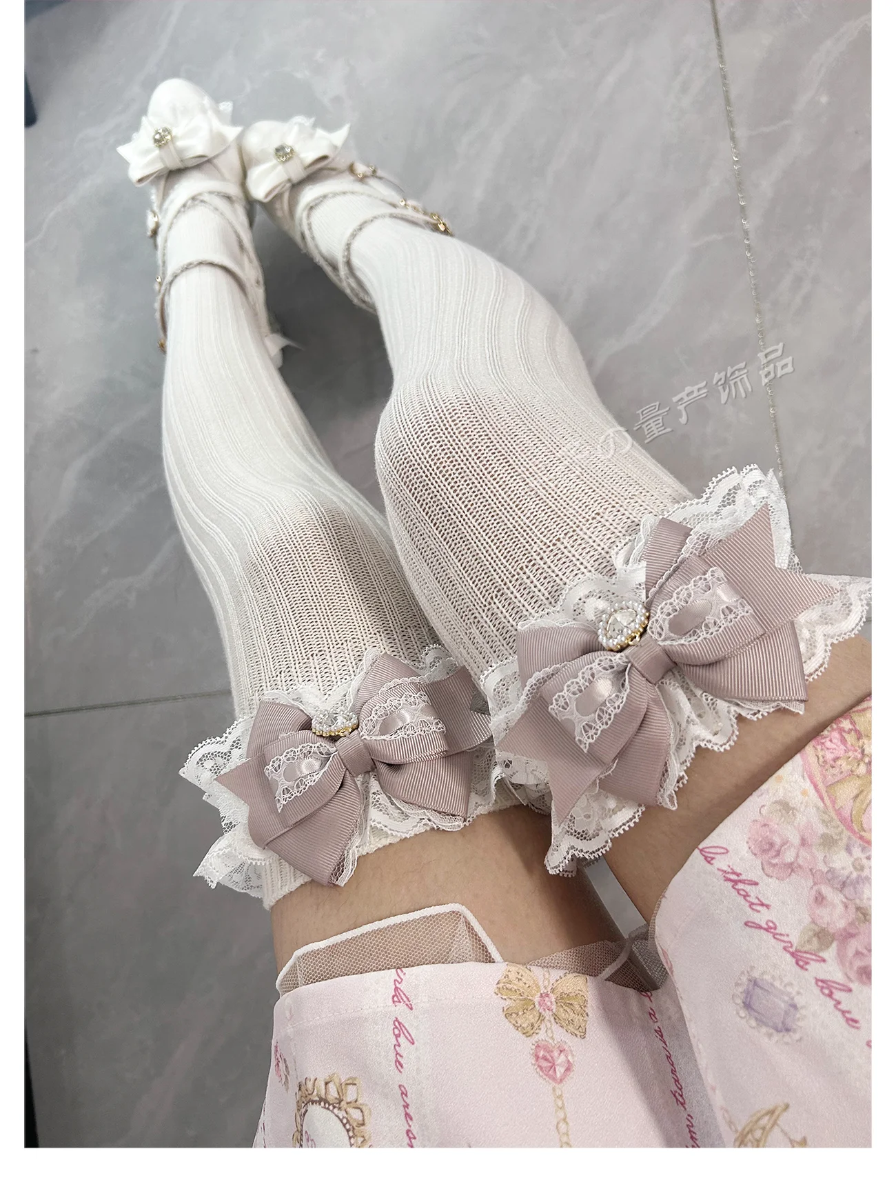 

Women's Knitted Stocking Bow Lolita Cashmere Above Knee Socks Lolita Above Knee Socks Designer Socks