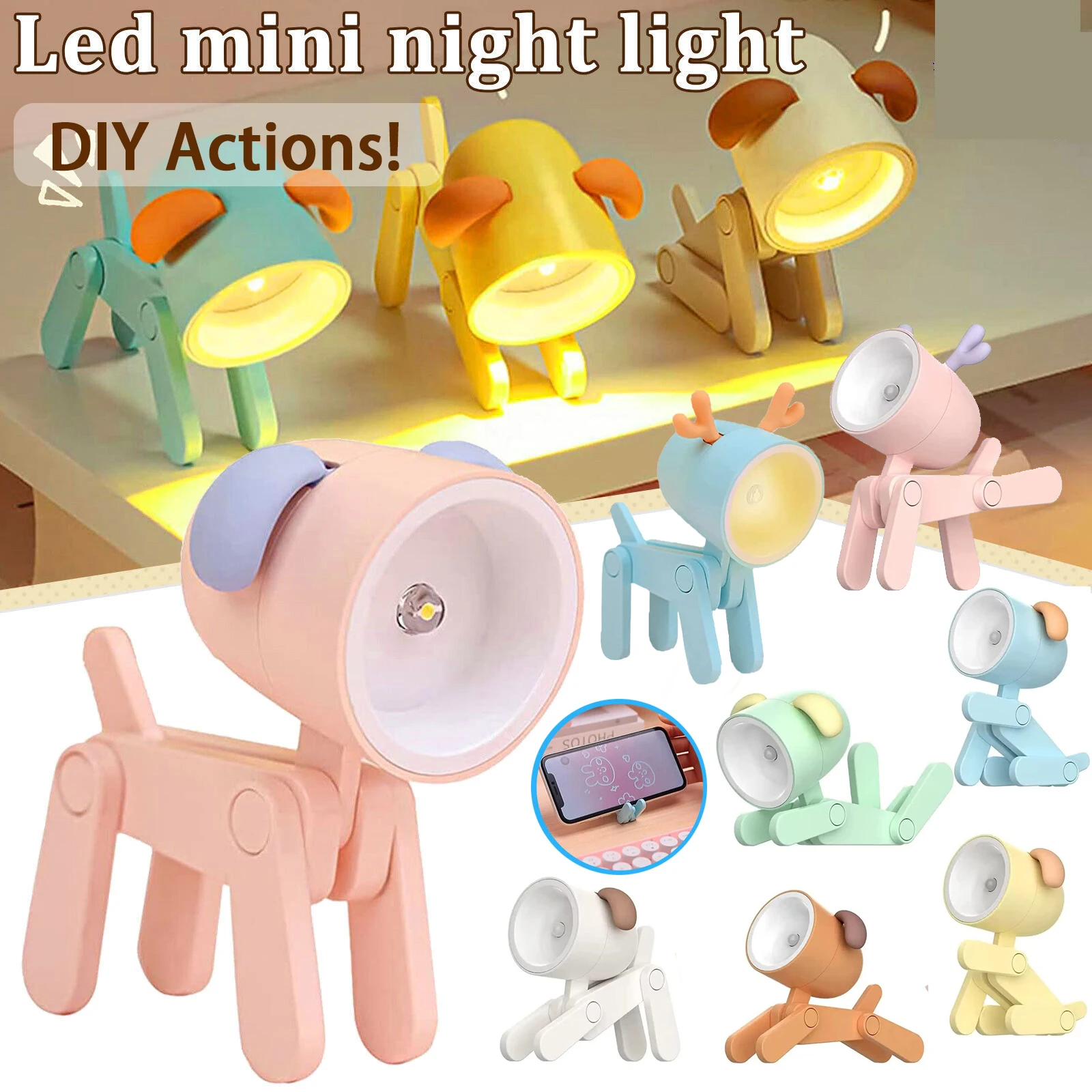 Cute Night Light Mini Folding Led Table Desk Lamp Decorative Lamp Pet Night lights Living Room Decor Gifts for Children Students