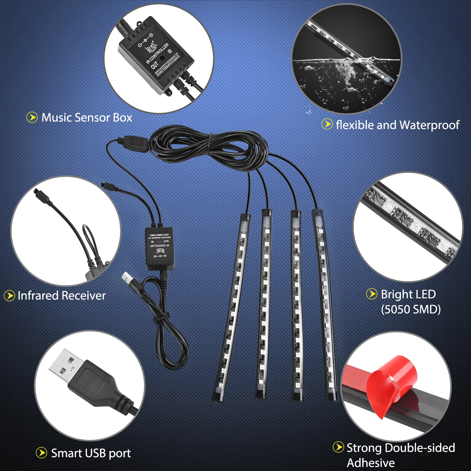 4PCS USB Interior Lights Multi - Audio Music Light 评论和价格
