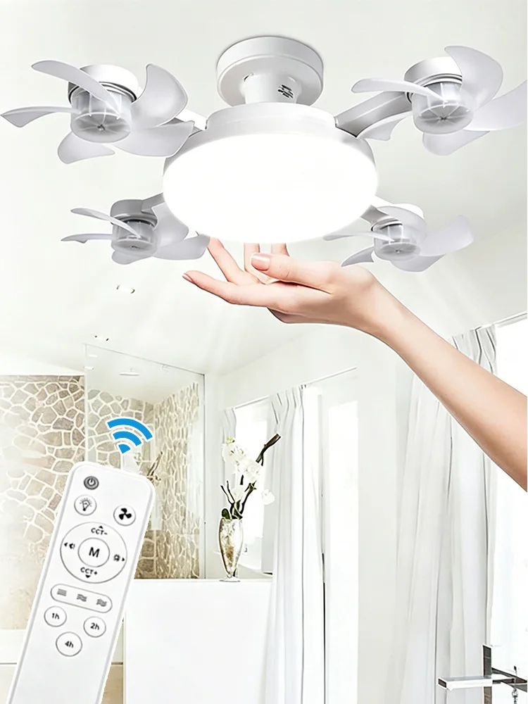 E27 Schraubfassung Deckenventilator mit Fernbedienung, Ventilatorleuchte, Drohnenventilator, dimmbar, 3 Farbtemperaturen für Schlafzimmer, Küche, Garage