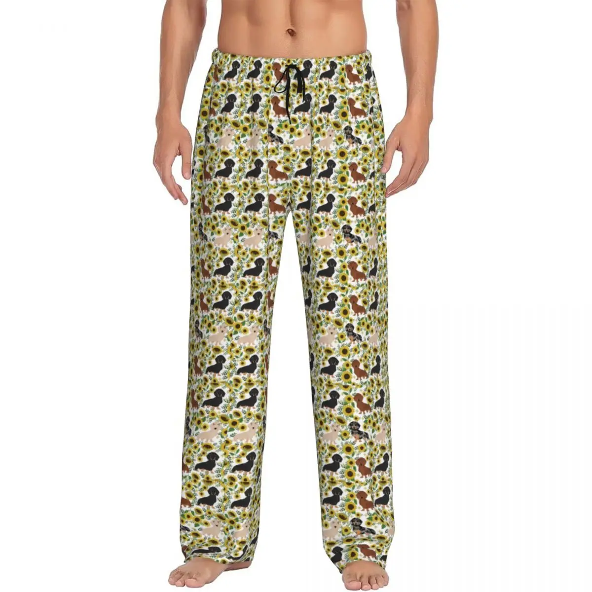 Custom Badger Sausage Dog Pajama Pants Sleepwear Men Elastic Waistband Dachshund Puppy Sleep Lounge Bottoms with Pockets