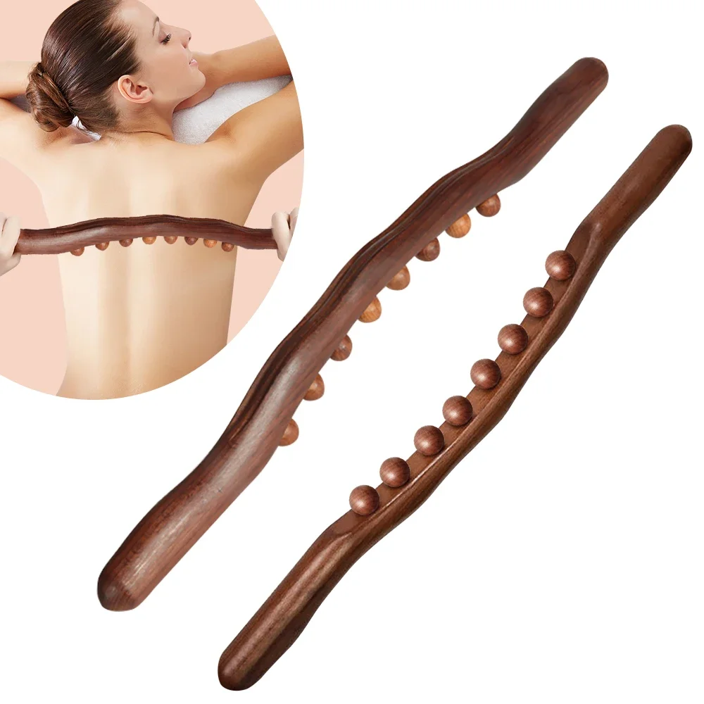 

8/20 Beads Carbonized Wood Massage Stick Back Dredging Meridians Scraping Acupressure SPA Therapy Tool Point Treatment Guasha