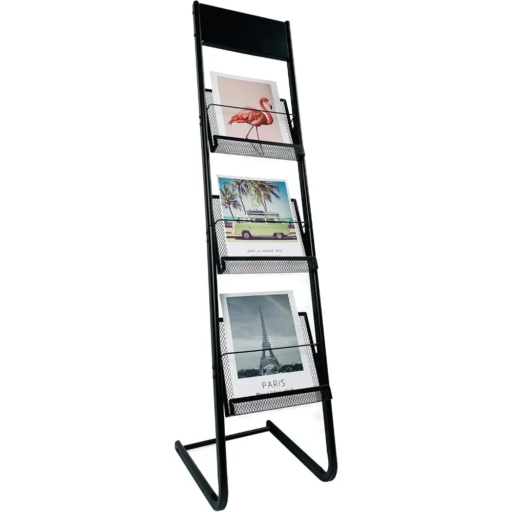 Floor-standing 3-tier magazine rack, brochure display stand, made of high hardness metal, suitable for exhibitions, offices