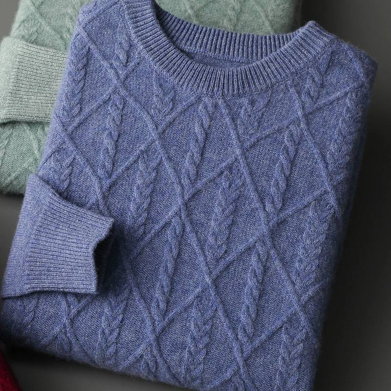 

Мужской свитер из 100% чистого кашемира, теплый и плотный, простой базовый слой, свитер с круглым вырезом, повседневный деловой однотонный топ