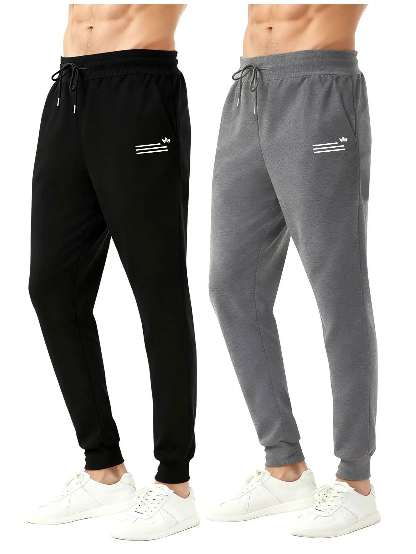 

Комплект из 2 стильных мужских спортивных брюк для бега, из мягкой дышащей легкой ткани, свободного кроя, повседневные спортивные брюки для мужчин