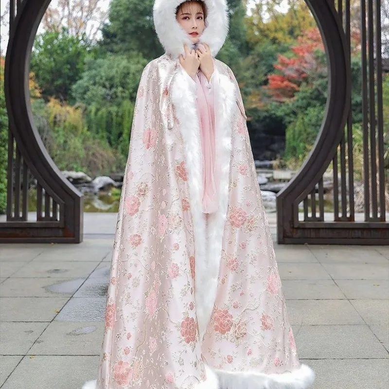 جديد الوردي الشتاء كيب شال الأميرة نمط دافئ سميكة الشتاء كيب النمط الصيني المألوف ملابس خارجية مريحة ودافئة