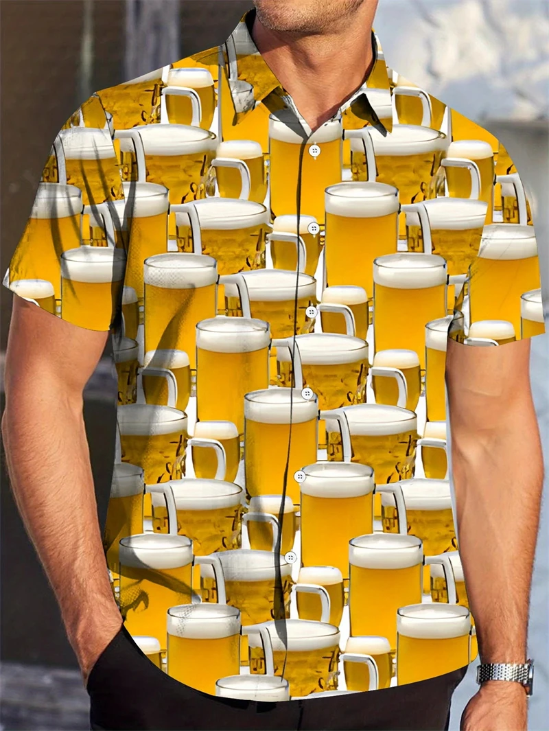 

Men's 3D Printed Beer Pattern Men's Short-sleeved Tops And Shirts Fashion Carnival Beer Festival Tops And Shirts Men's Clothing