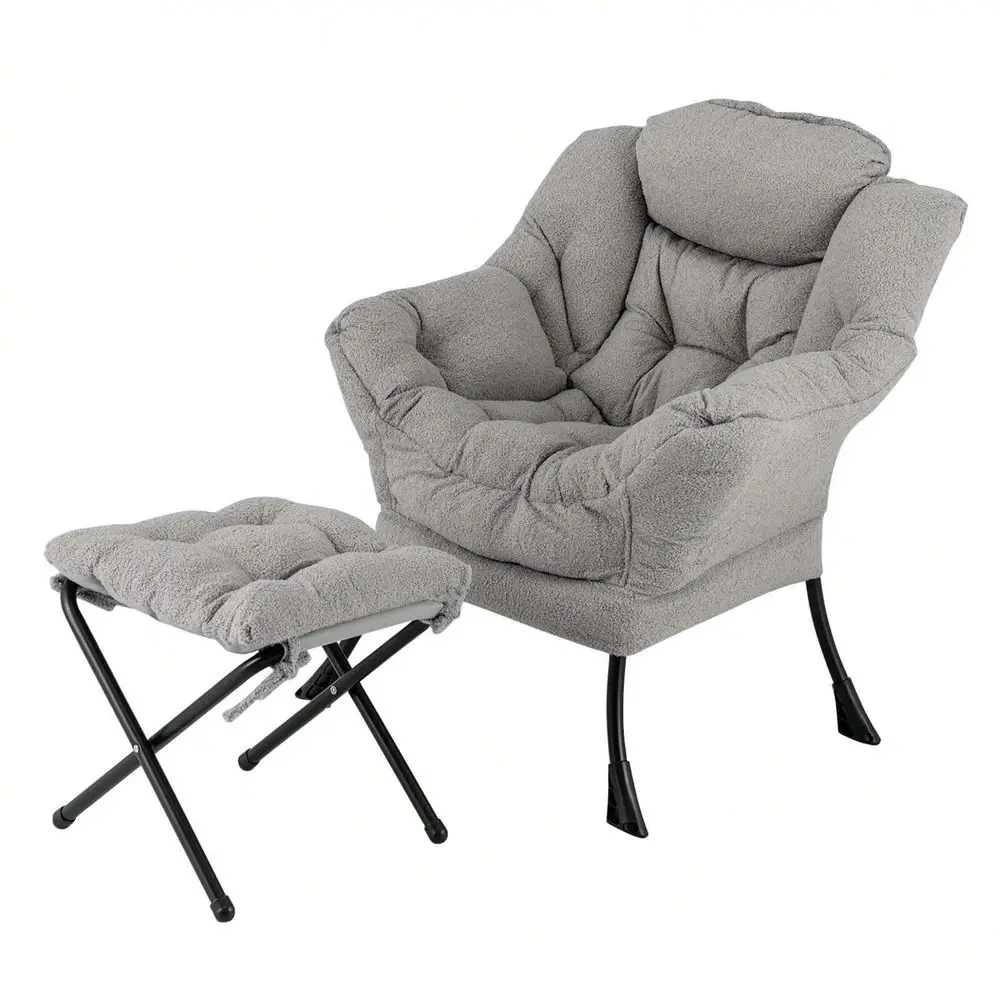 

Lazy Sofa Chair Accent Leisure Armchair With Folding Footrest Storage Pocket