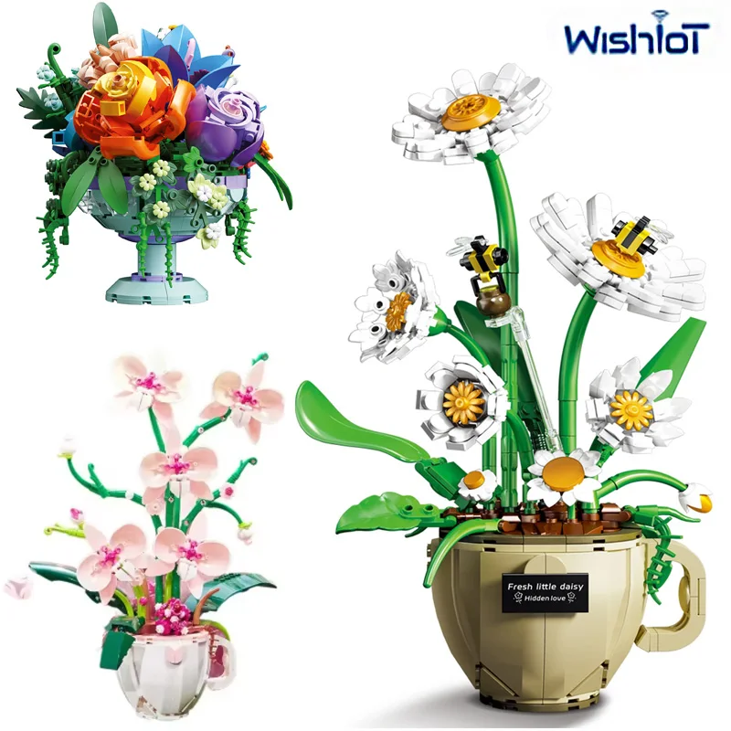 

Preserved Flower Plant Cup Design Model Building Blocks Bonsai Room Decor Flower Plants Assembled Toys MOC Bricks Holiday Gifts