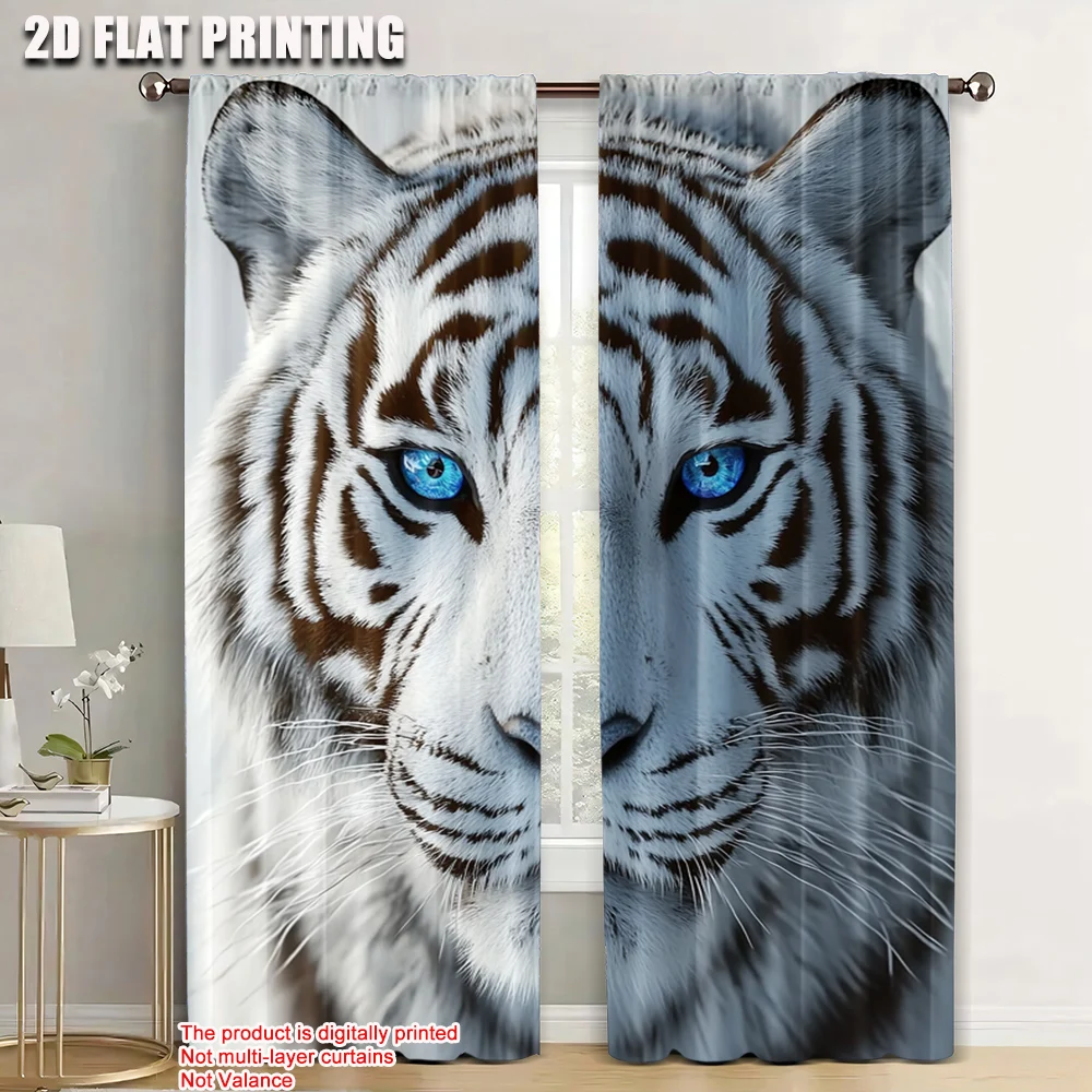 

2pc, Window Curtains tiger Versatile 100% Polyester,Without Electricity Festive Wall Decor Suitable for Office decoration