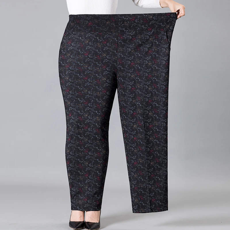 8XL 9XL Frauen Mittleren Alters Hosen Neue Druck Elasti Hohe Taille Casual Hosen Frühling und Herbst Gerade Hosen Oversize Oma pa – Detail 19