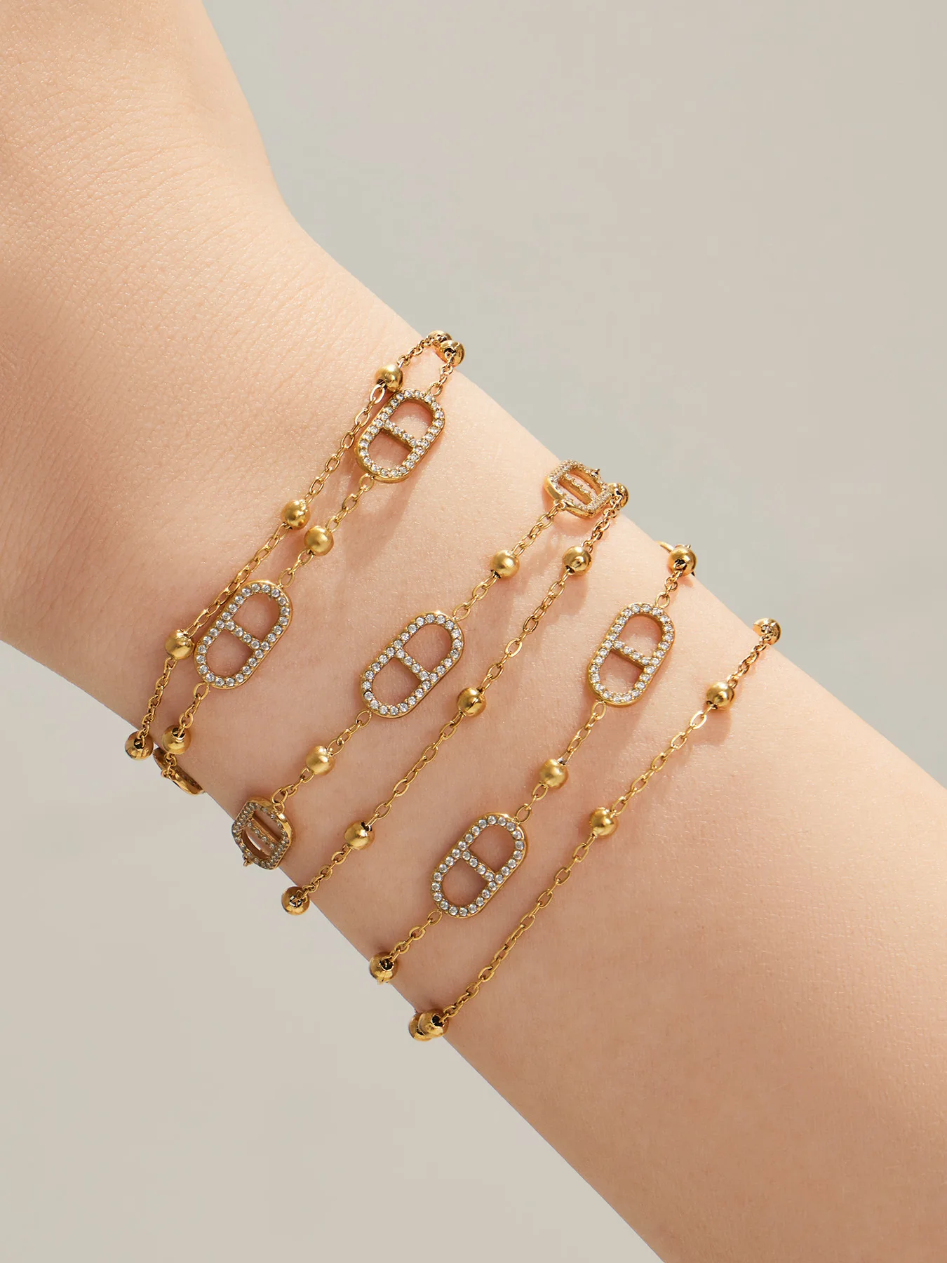 316L Edelstahl Y-Halskette Armband Set, Zierliche 18k Vergoldete Ketten-Halsketten und Armbänder, Statement-Schmuckset für Damen – Detail 6