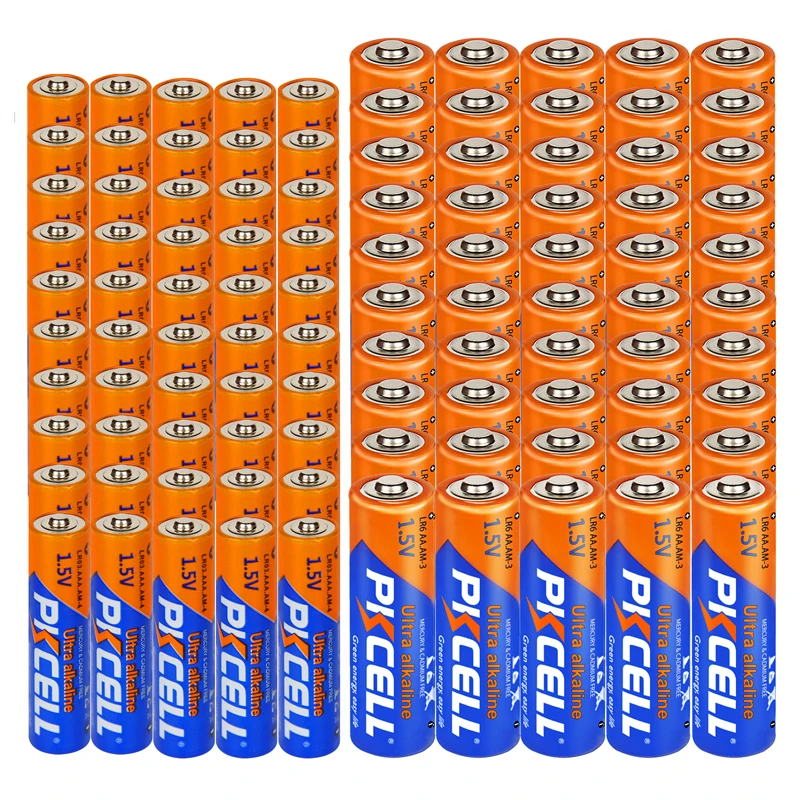 PKCELL 60PC LR03 AM4 E92 AAA battery and 60PC LR6 AM3 E91 MN1500 AA  Alkaline Battery 1.5V Primary Batteries (Total 120PC)