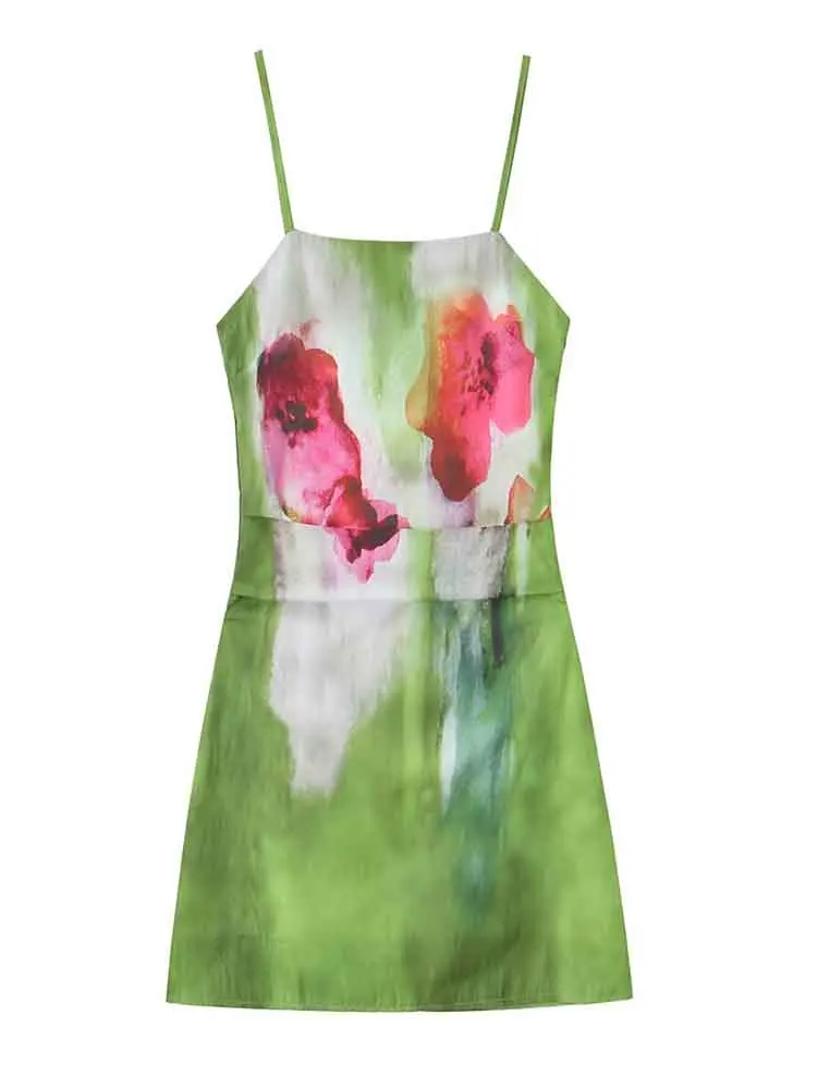

European style new women's fashion all-match French retro gradient positioning flower suspender skirt