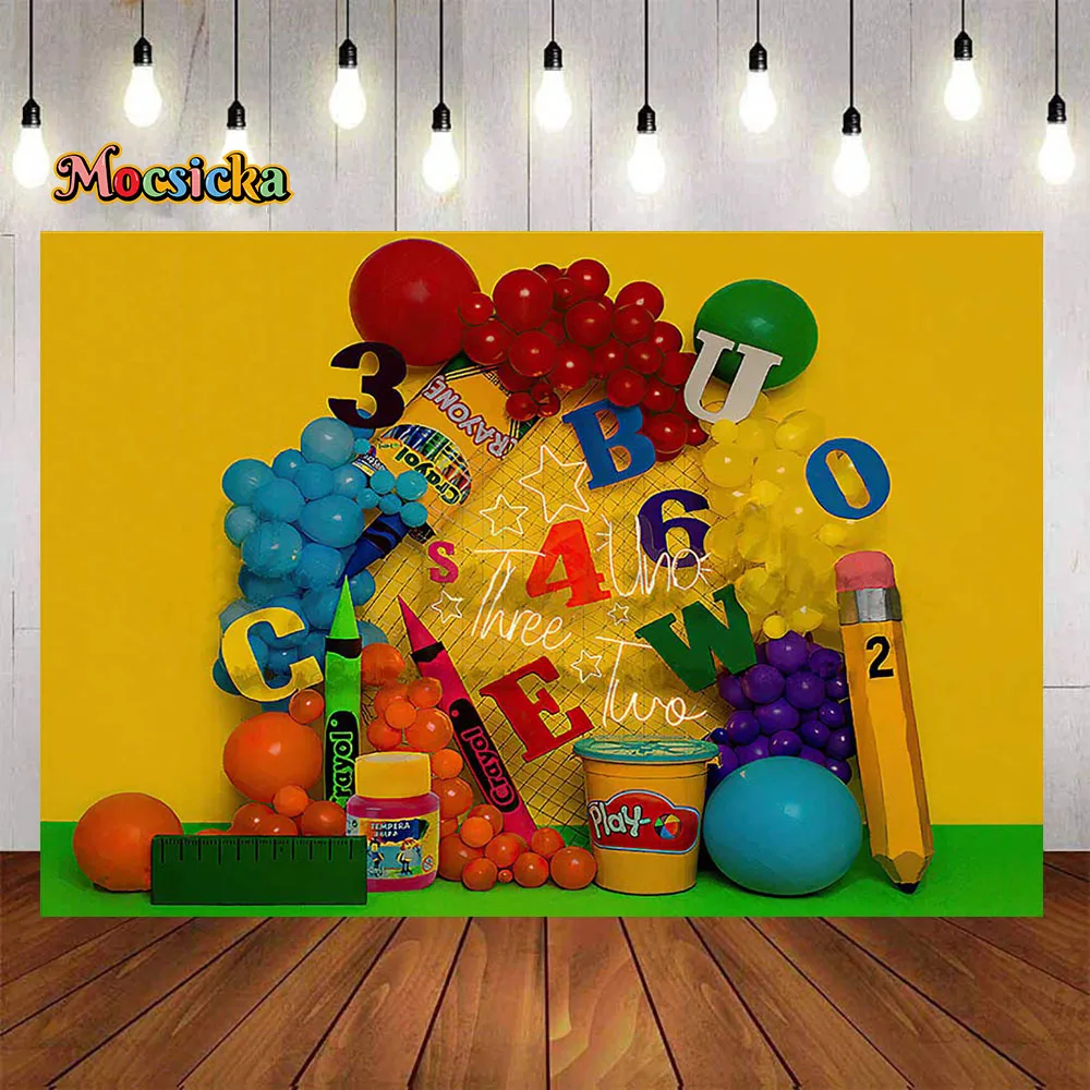 

Mocsicka Student Graduation Poster Background Letters Balloon Pencil Backdrop Decor Kindergarten Kids Cake Smash Studio Props