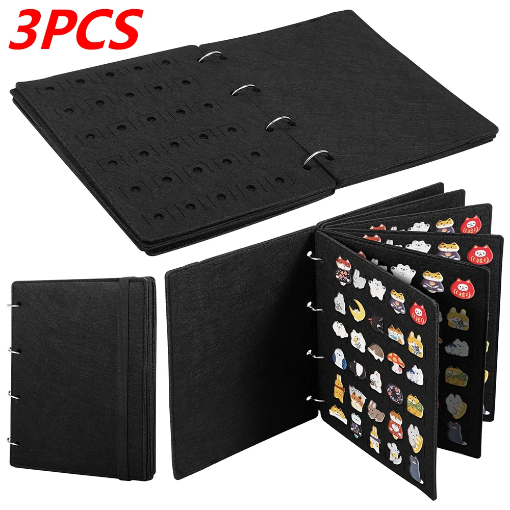 

3 Pcs Felt Pin Brooch Display Storage Book 6 Pages Shoe Charm Organizer Booklet with 180 Holes DIY Badge Charms Binder Organizer