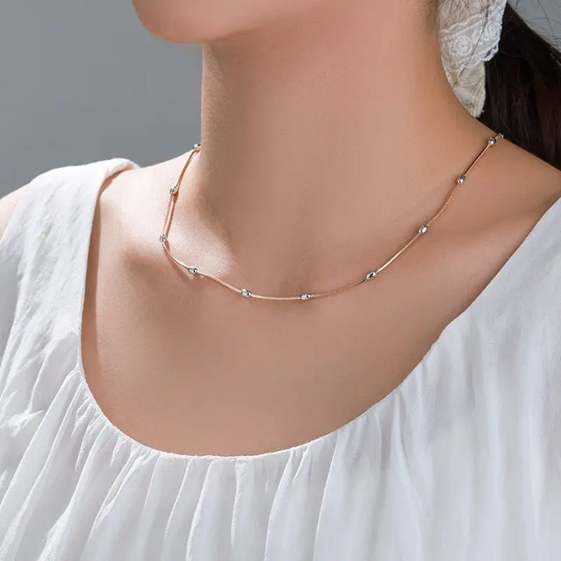 مجوهرات XP - (45 سم × 3 مم) مزيج 2 قلادات من خرز الأفعى المطلية بالذهب للنساء مجوهرات الأزياء بالجملة #5