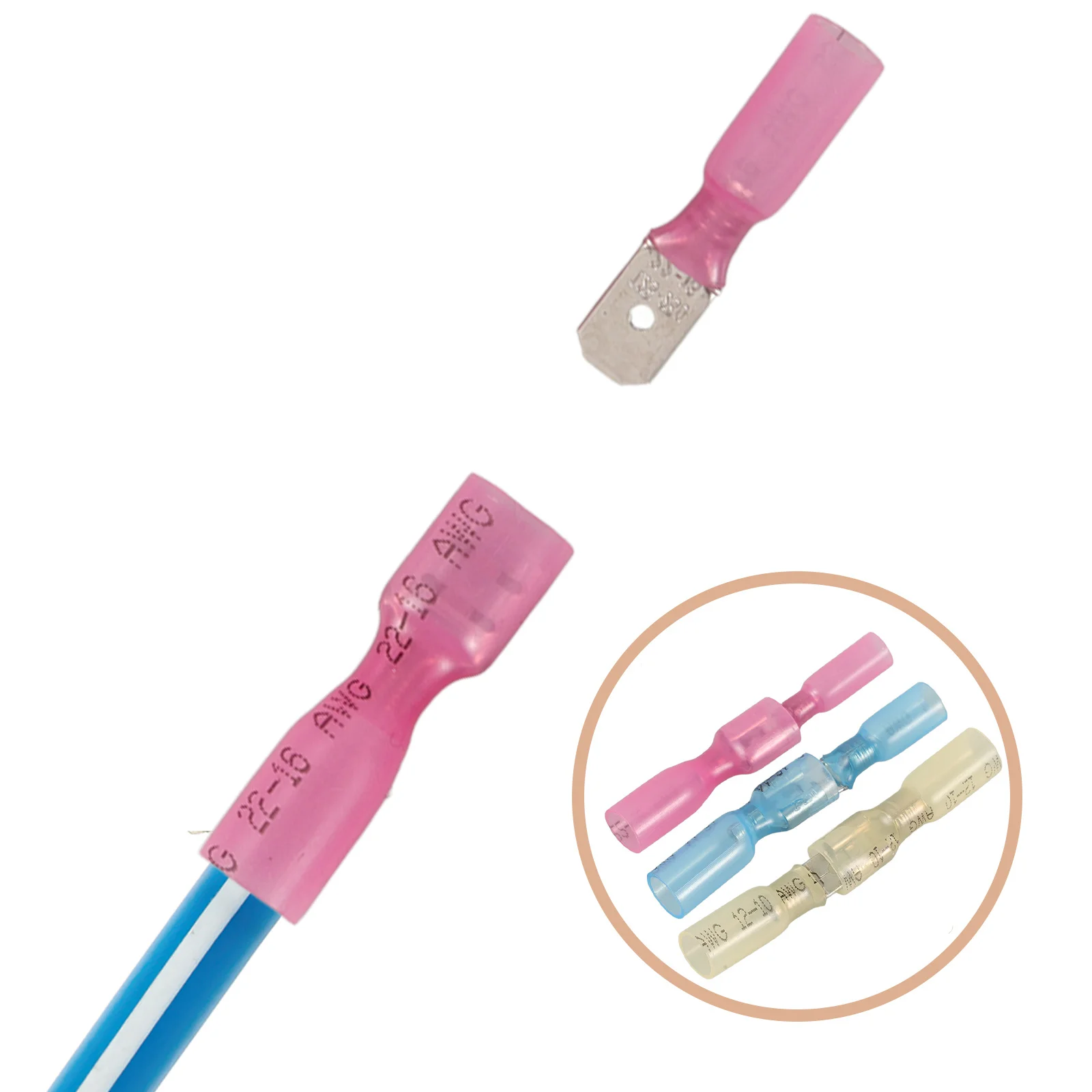 

100 шт. термоусадочные стыковые соединители, изолированные клеммы, лопаточные разъемы для электрических проводов, длительное использование изолированного провода встык