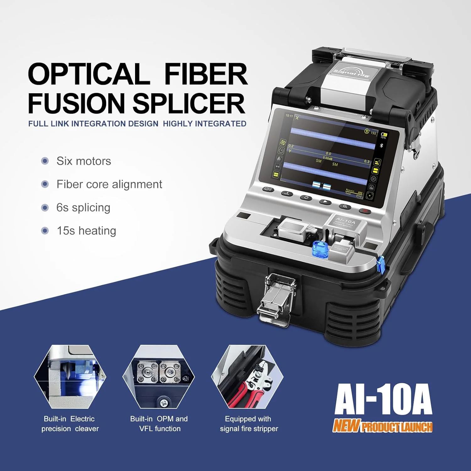 AI-10A Optical Fiber Fusion Splicer  Fiber Fusion Splicer Core Alignment with OPM function High-Precision Cutter Integrated