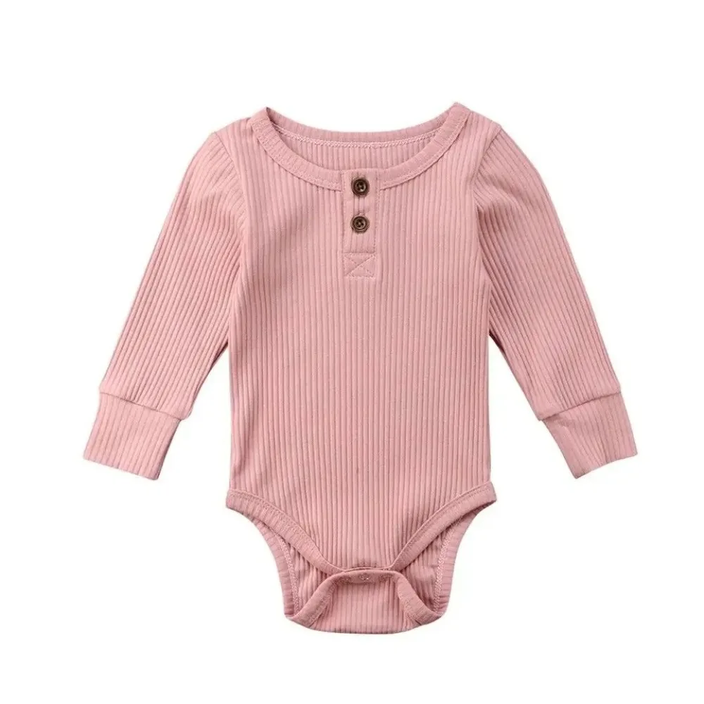 Newborn Solid Pattern Long Sleeve 100%cotton Baby Boy Girl Bodysuit Soft Infant Onesies Clothes
