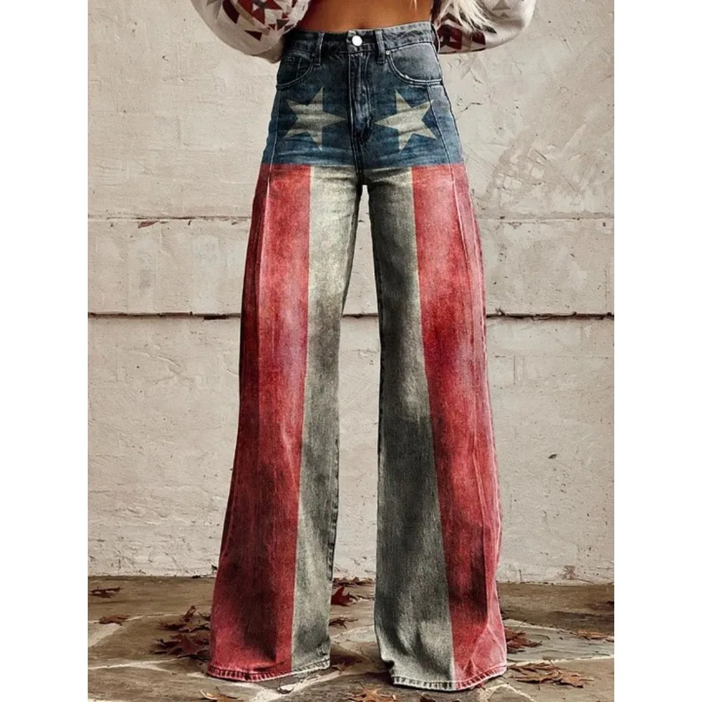 Damen Y2K Retro Print High Waist Wide Leg Pants Hip Hop Punk Streetwear Ästhetische Lässige Weite Hosen mit Taschen XXS-3XL – Detail 12
