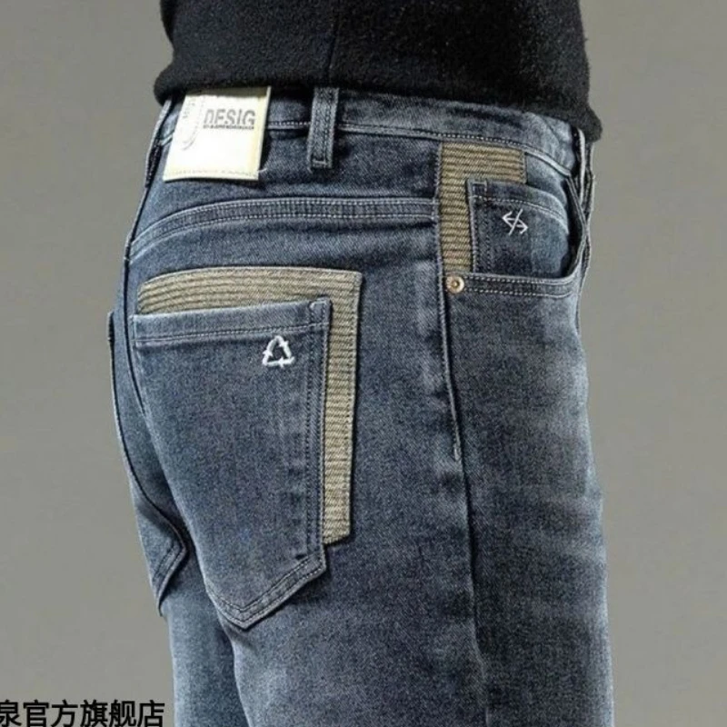 Nueva moda 2025, pantalones pitillo informales rectos acampanados con estilo coreano para hombre, pantalones vaqueros de lujo para Otoño e Invierno