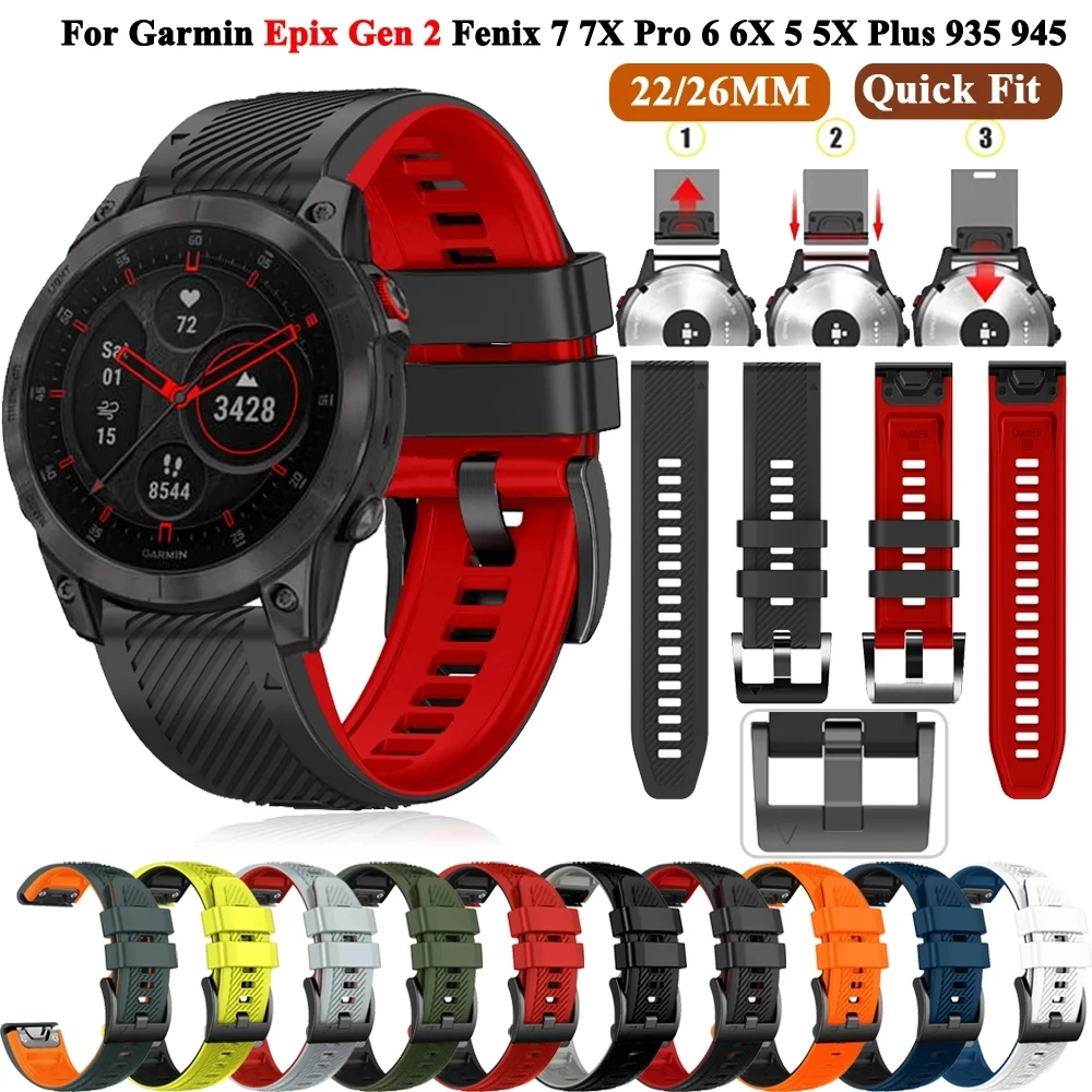 สายนาฬิกา22 26มม. แบบเร็วสำหรับ Garmin epix Gen 2 silicone Correa Fenix 7 7X Pro 47 51มม. 5 5X PLUS 6X 6 marq สายรัดนาฬิกาข้อมือ